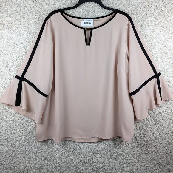 Calvin Klein* Women's Split Bell Sleeve Boat Neck Keyhole Curved Hem Blouse~ 1XL - Picture 1 of 12